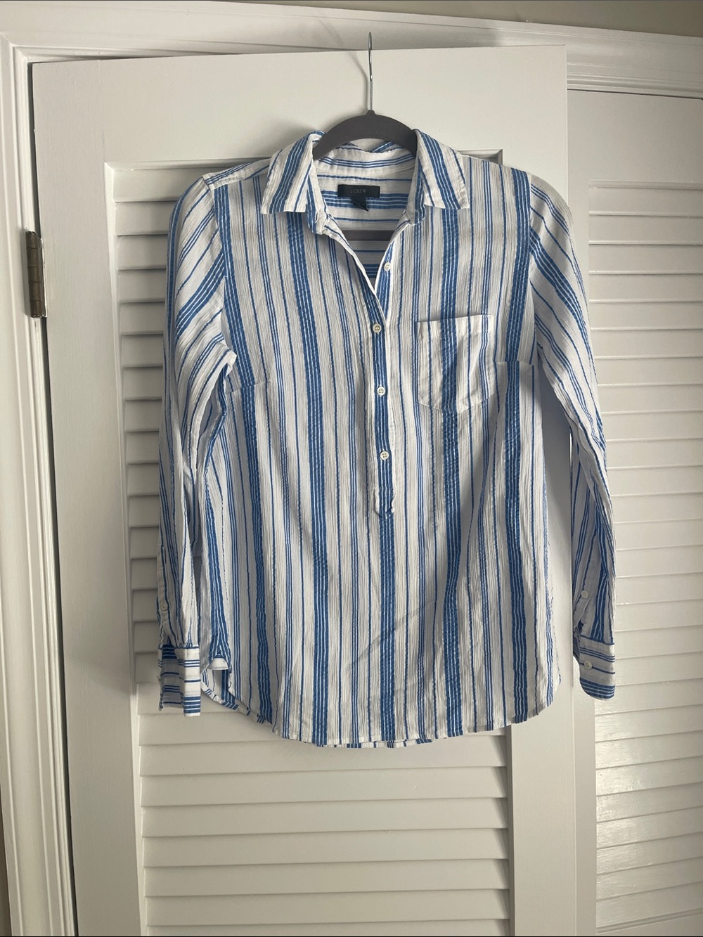 J. Crew White Shirt with Blue Stripes